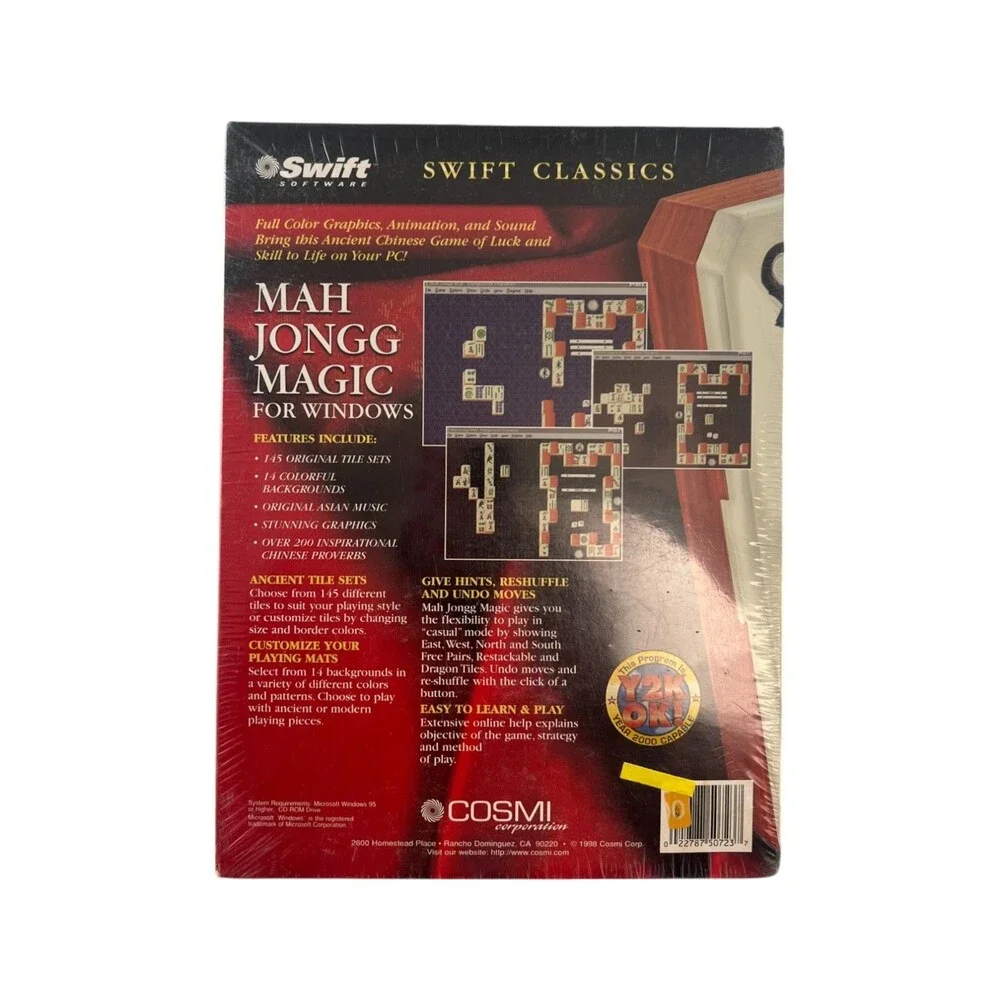 Swift Classics: MAH JONGG MAGIC for Windows PC Game CD (1998 Cosmi)